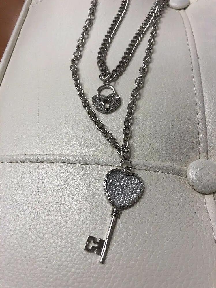 Heart Locket and Key Silver Costume Necklace Pendant by Unbranded
