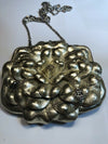 BRIGHTON Gold Metallic Leather Flower Clutch Chain Purse Handbag Kisslock