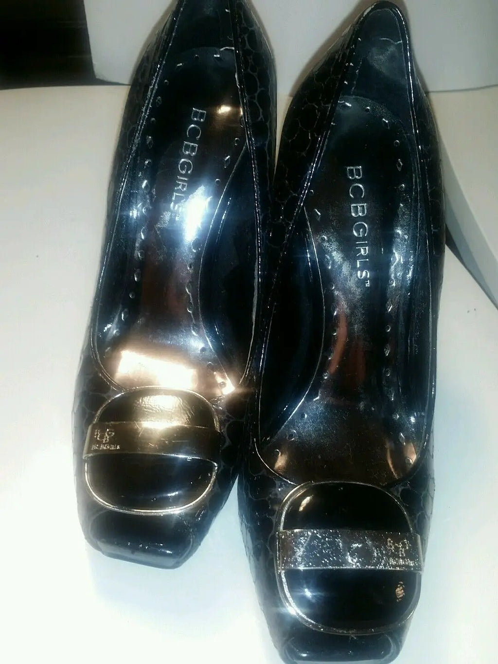 Bcbg black croco peep toe chunky heels with buckle by BCBGirls
