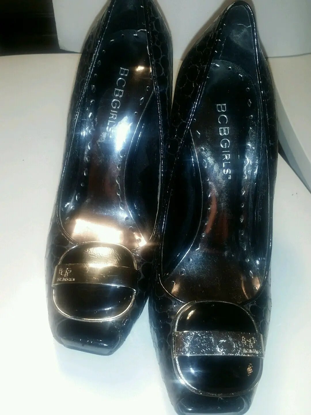 Bcbg black croco peep toe chunky heels with buckle by BCBGirls