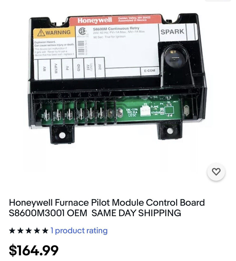 Honeywell Furnace Pilot Module Control Board S8600M3001 OEM  SAME DAY SHIPPING