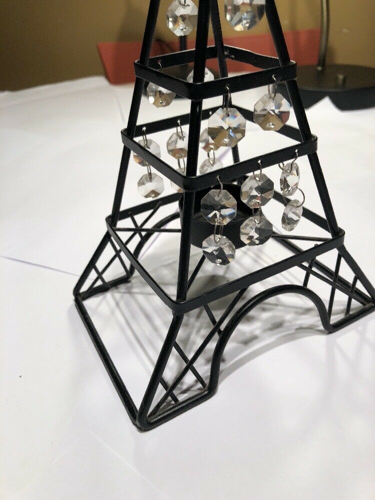 Eifeel Small 9.5 Inch Candle Holder With Clear Dangling Stones