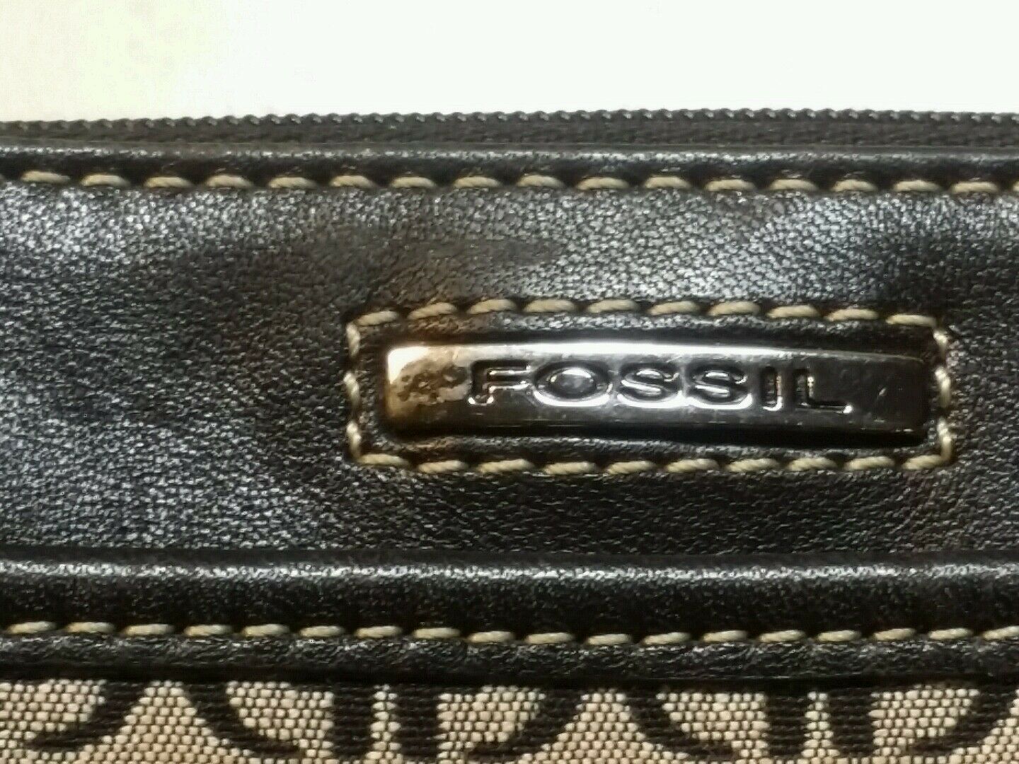 Fossil black and gray signature canvas with leather trim