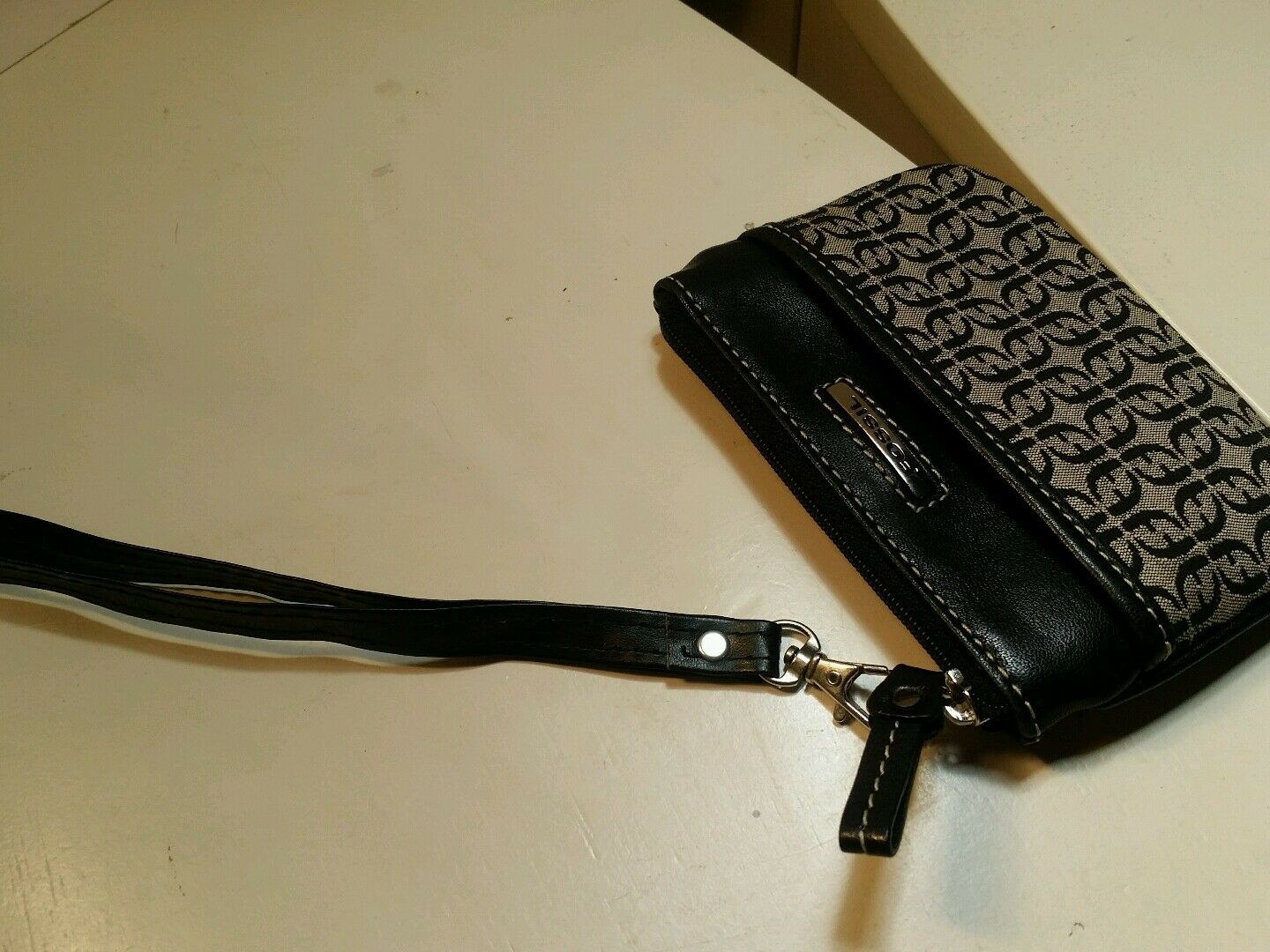Fossil black and gray signature canvas with leather trim