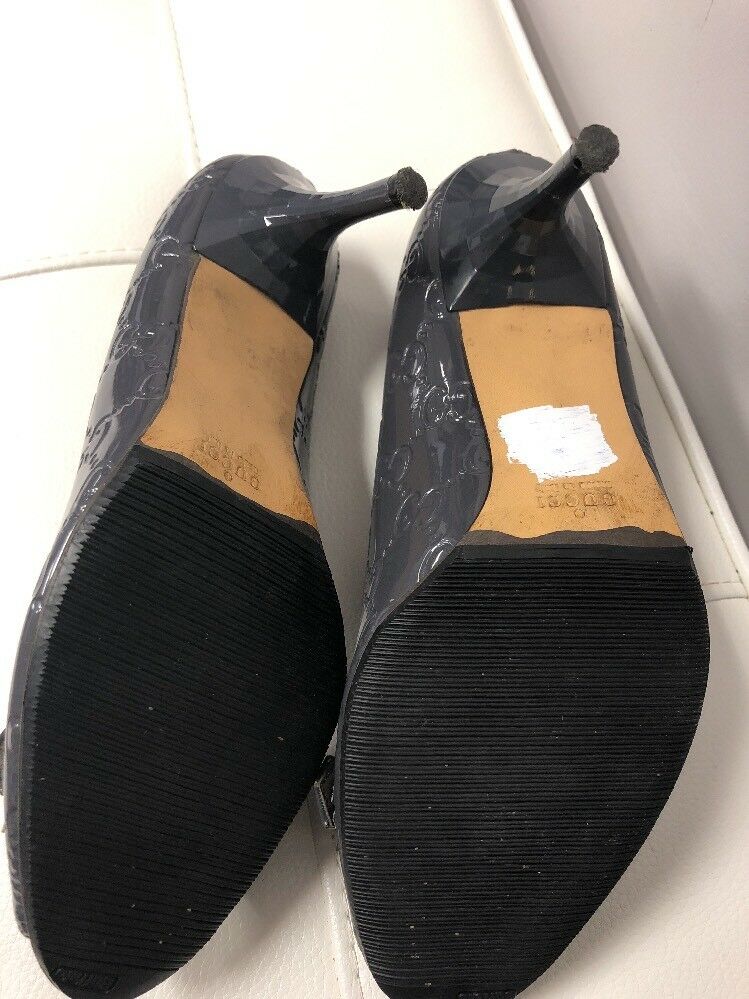 Gray Peep Toe G Patent Letter Embossed Shoes