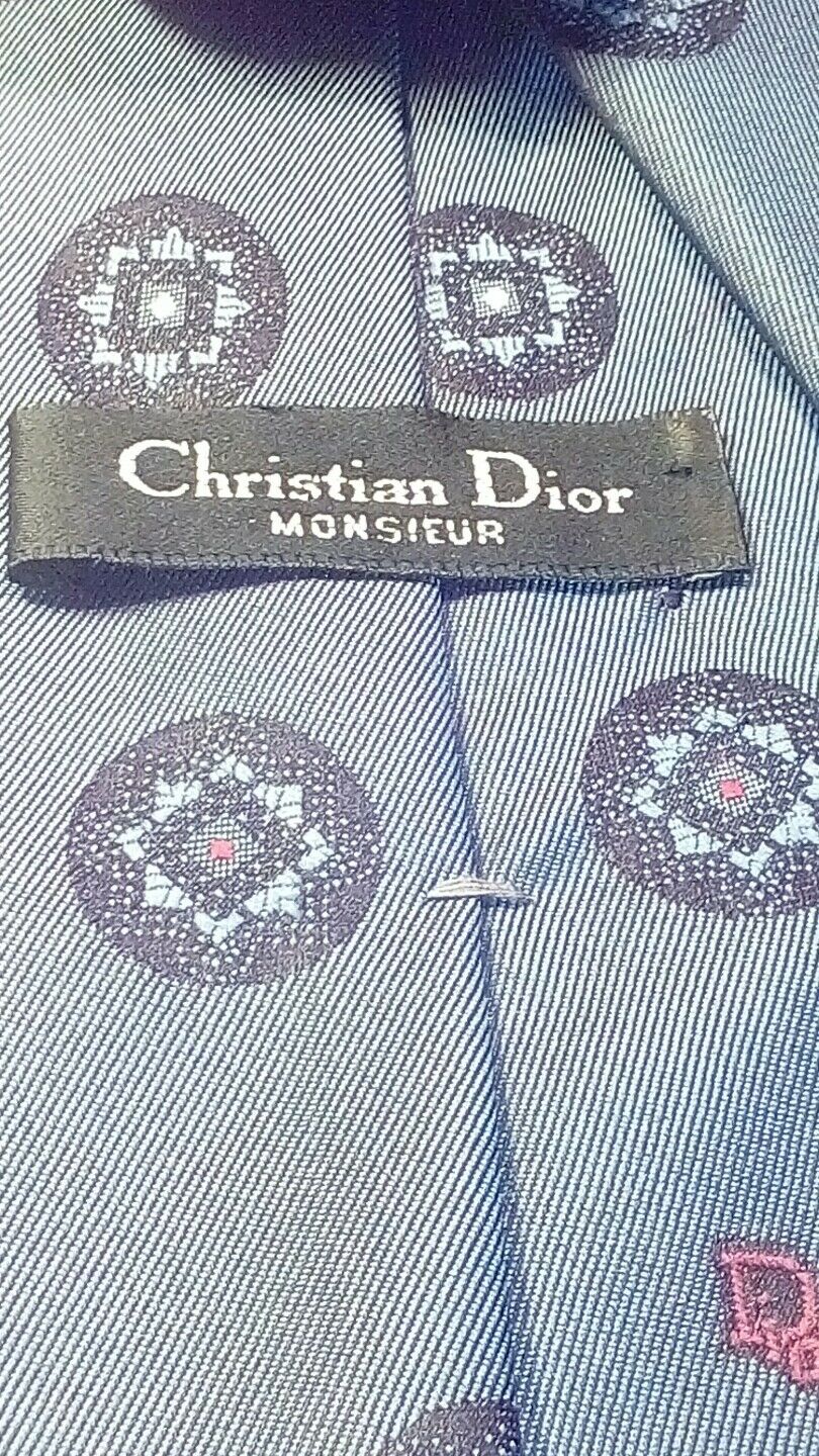 CHRISTIAN DIOR MONSIEUR DARK BLUE  CIRCLES SILK NECKTIE TIE MNO1116C #V15
