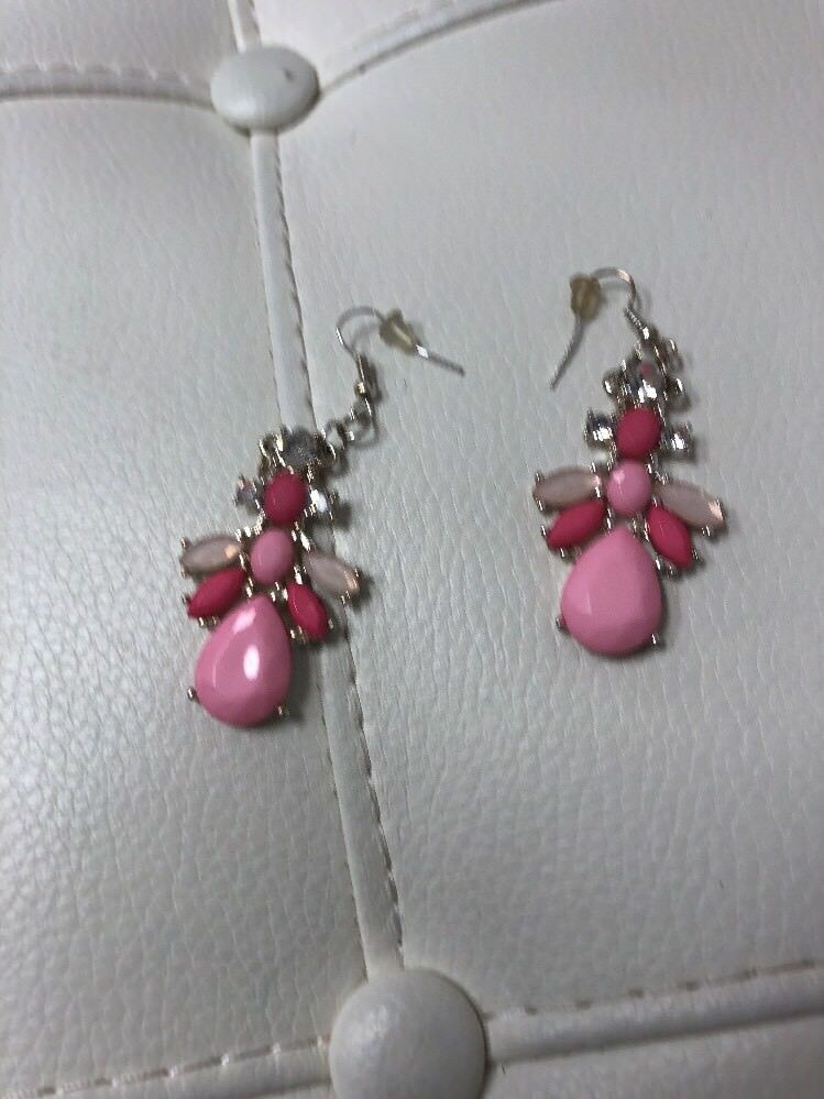 Vintage  Pink Clear Stones Dangle Pair of Earrings