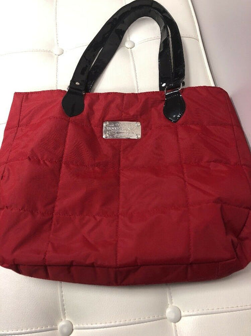 Yankee Candle Red & Black Quilted Tote Bag Purse Quilted Patent Straps Soft