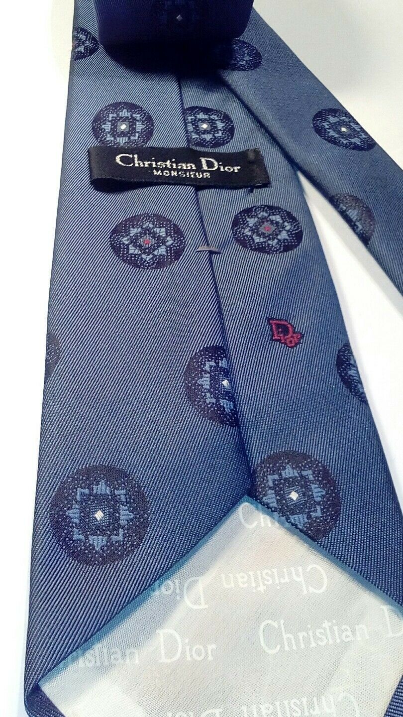 CHRISTIAN DIOR MONSIEUR DARK BLUE  CIRCLES SILK NECKTIE TIE MNO1116C #V15