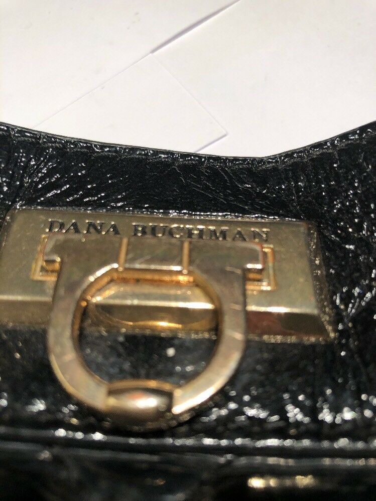 GUC Ann Taylor Cross Body Black Patent Leather Purse Bag with Gold Chain Strap