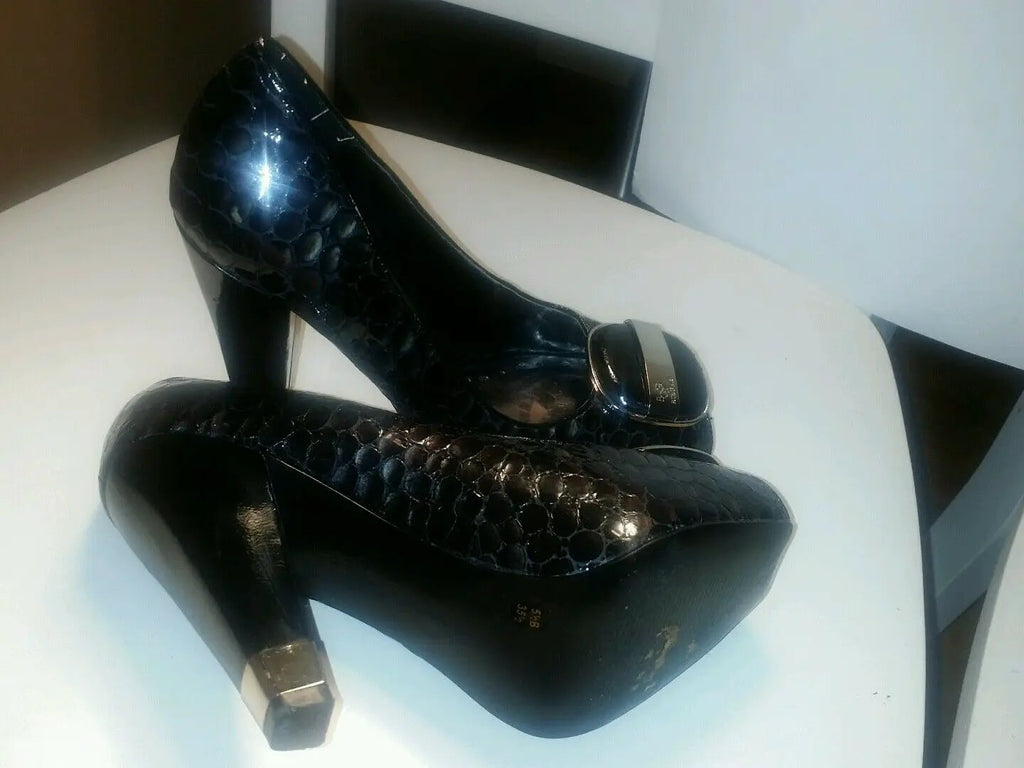 Bcbg black croco peep toe chunky heels with buckle by BCBGirls