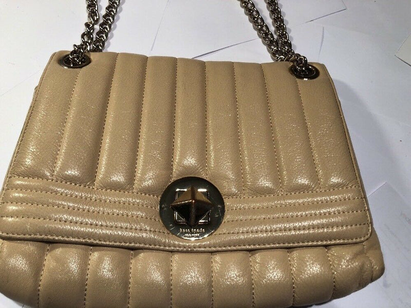 KATE SPADE BEIGE TOTE BAG WITH DOUBLE STRAND CHAIN AND LEATHER HANDLE