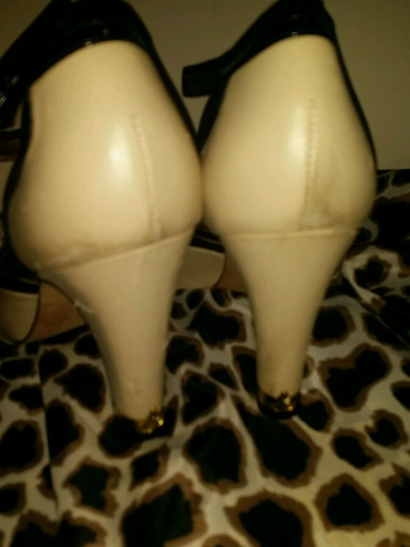 Sam eldem 3 inch strappy pump ivory white with black linning leopard soles
