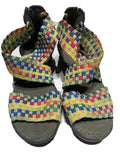 Women's size 6.5 Steven Sandals Woven Multi-color Elastic Peep Toe Wedge pa90 by steven by steven madden