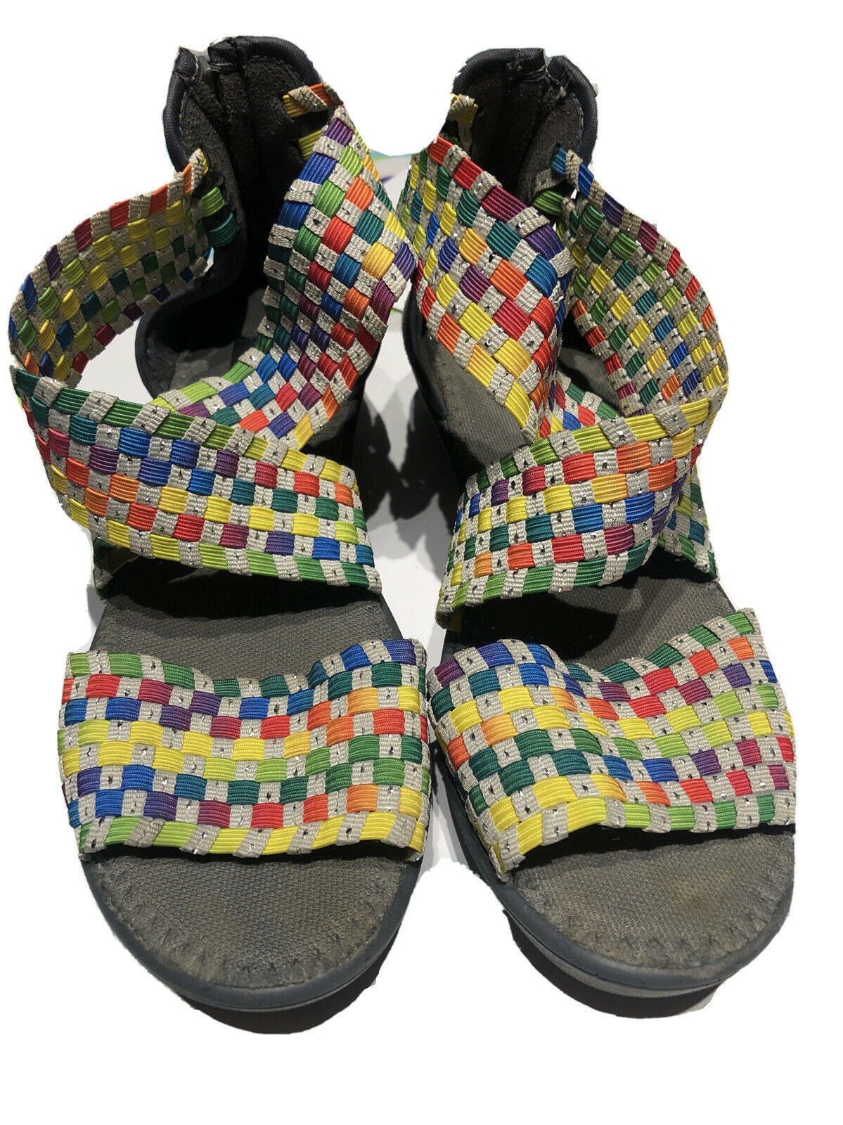 Women's size 6.5 Steven Sandals Woven Multi-color Elastic Peep Toe Wedge pa90