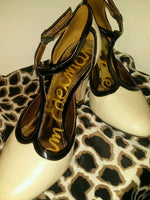 Sam eldem 3 inch strappy pump ivory white with black linning leopard soles