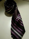 NEIMAN MARCUS Gray Black Purple White STRIPED Self-tipped Woven Silk Tie EUC