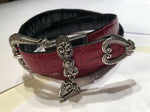 BRIGHTON RED CROCO LEATHER BELT WITH SILVER TONE ROUND HOOK BUCKLE - 5/28SMALL