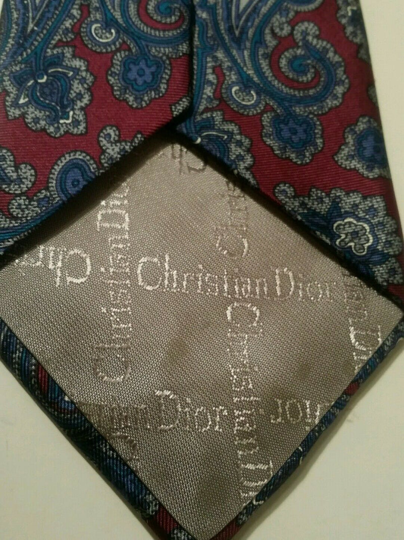 CHRISTIAN DIOR MONSIEUR RED BLUE FLORAL PAISLEY SILK NECKTIE TIE MOC0516A #T20