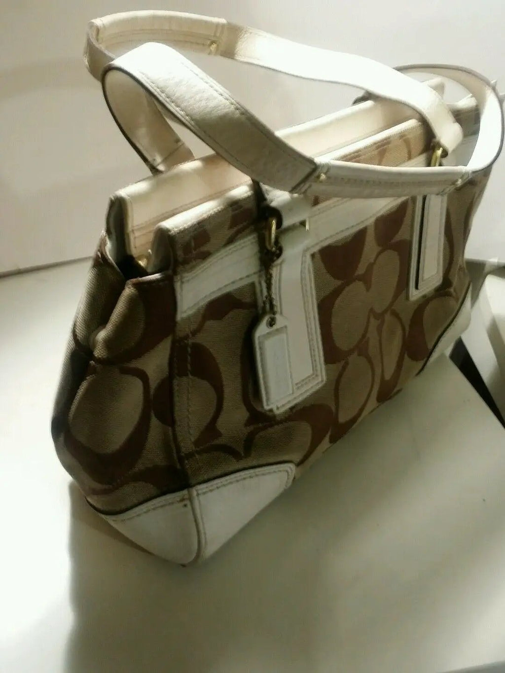 Coach signature satchel white leather trim and also mauve. by Coach