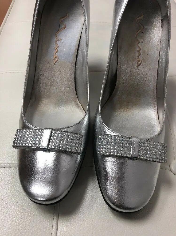 A Touch of Nina Silver Dressy Square Toe Pumps Slip Ons Women's Size US 11M by Nina