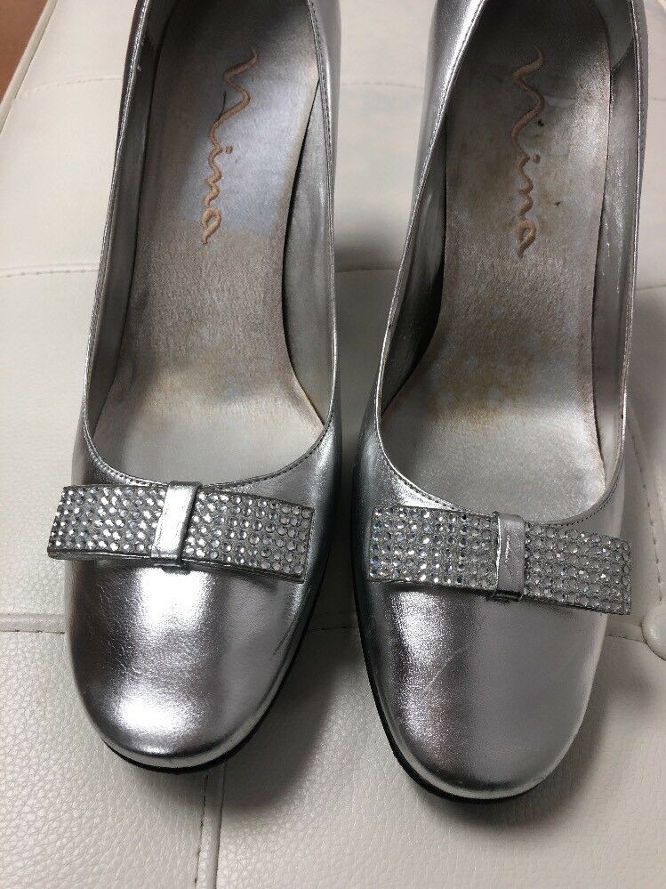 A Touch of Nina Silver  Dressy Square Toe Pumps Slip Ons Women's Size US 11M