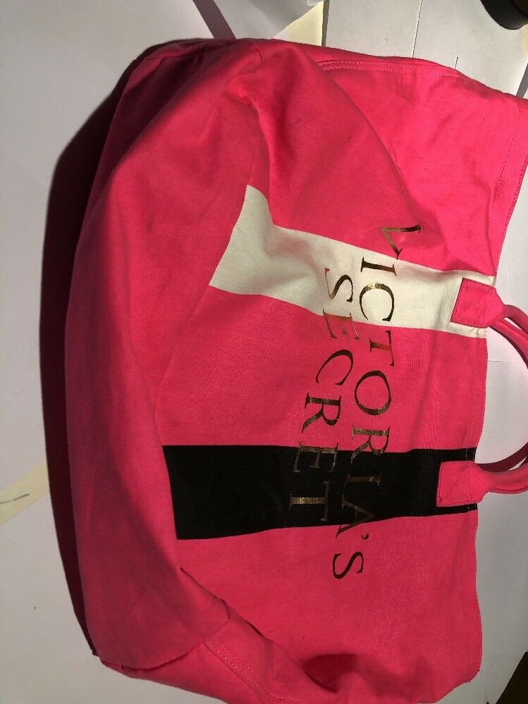 Victoria's Secret Logo Striped Weekender large Tote Bag - Black/Pink -