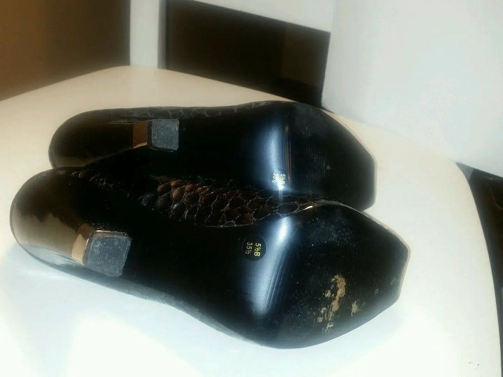 Bcbg black croco peep toe chunky heels with buckle by BCBGirls