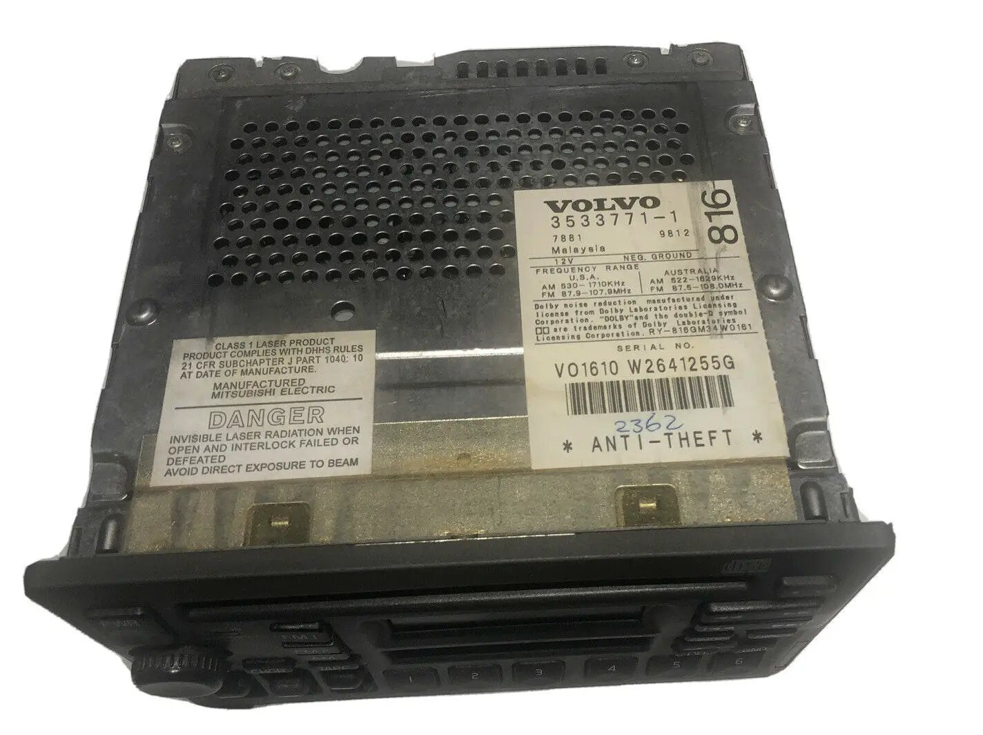 97-04 VOLVO 40 70 90 SERIES RADIO RECEIVER SC816 CASSETTE CD PLAYER w/out CODE by Volvo