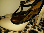 Sam eldem 3 inch strappy pump ivory white with black linning leopard soles