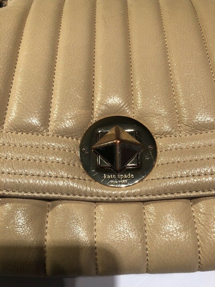 KATE SPADE BEIGE TOTE BAG WITH DOUBLE STRAND CHAIN AND LEATHER HANDLE