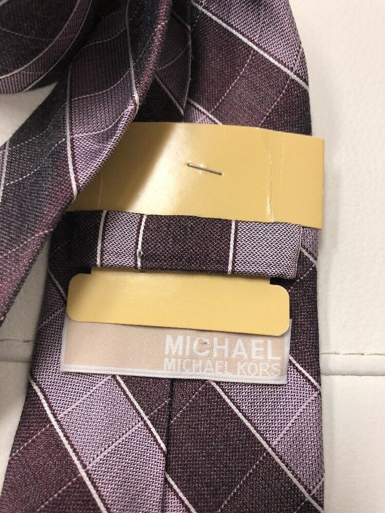 $185 MICHAEL KORS Mens BLUE PURPLE CHECK  NECKTIE CLASSIC SILK NECK TIE 58X3.25