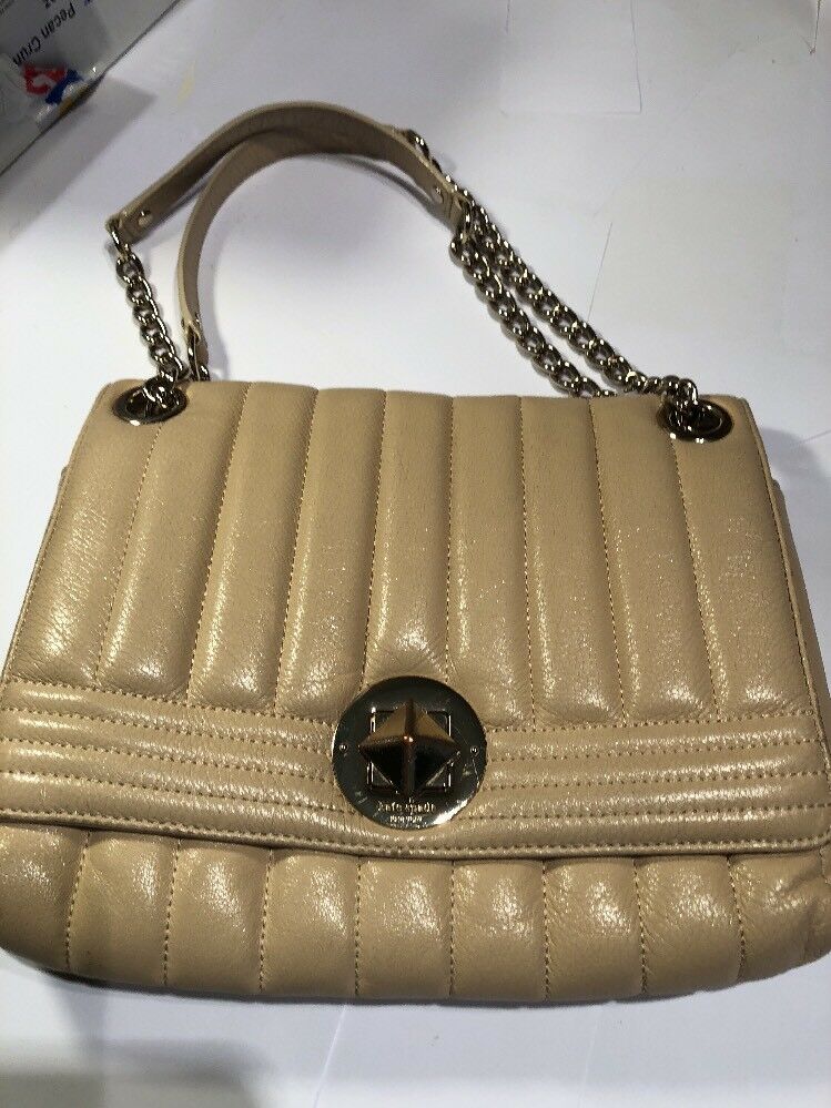 KATE SPADE BEIGE TOTE BAG WITH DOUBLE STRAND CHAIN AND LEATHER HANDLE