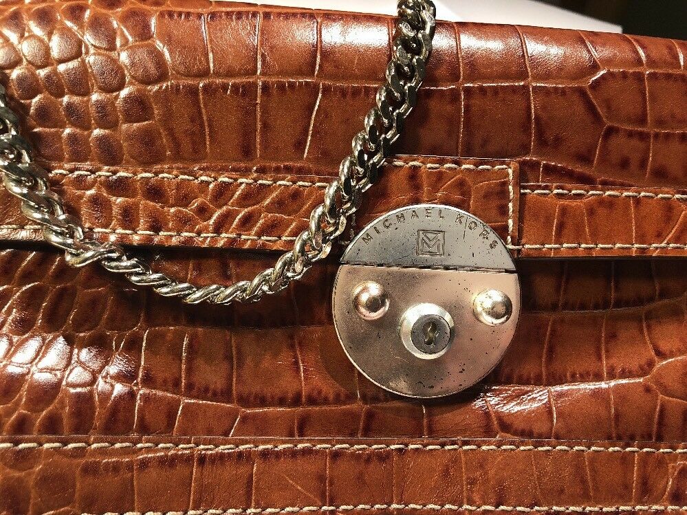 Michael Kors Brown Leather Small Shoulder Bag with Chain Strap