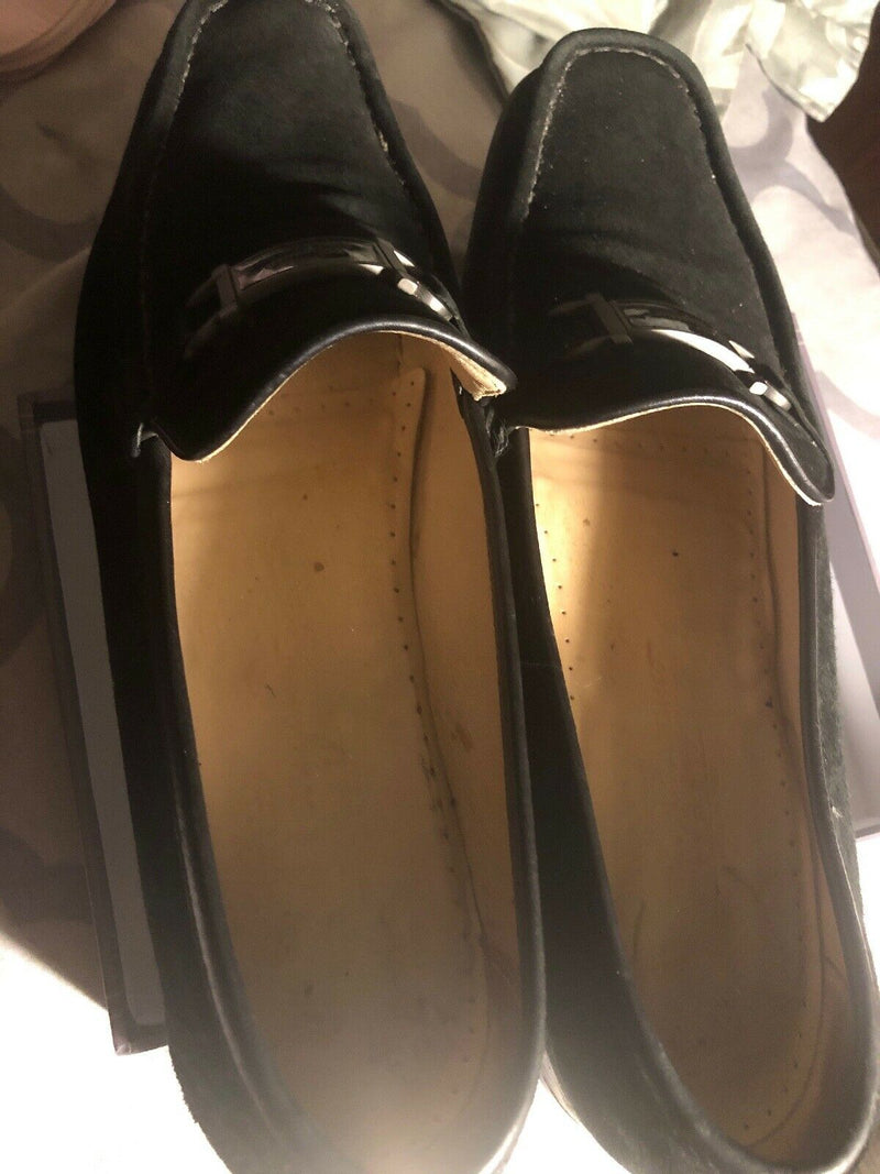 Farragamo black suede slip on loafers flats gold buckle size 11 AA