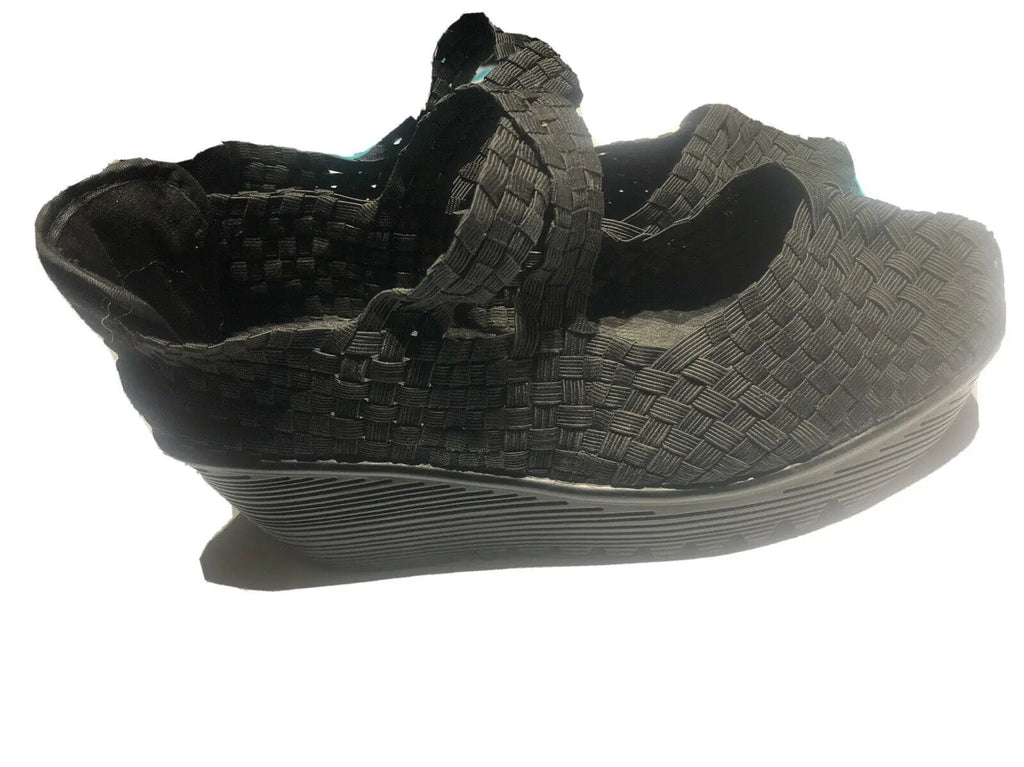Bernie Mev Pewter Woven Stretch Mary Jane Wedge Shoes Euro 37 Women's US 6.5 by Bernie Mev