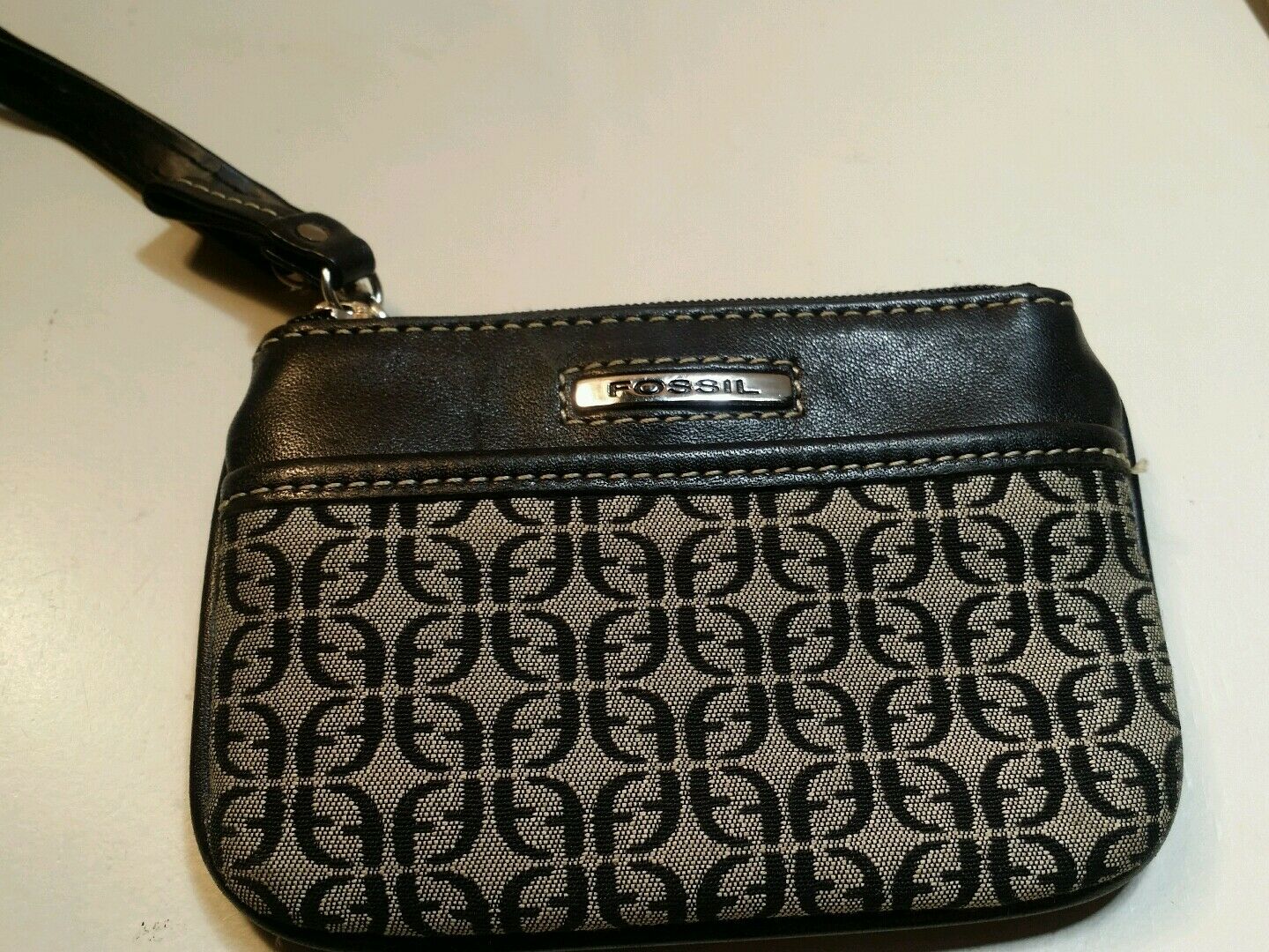 Fossil black and gray signature canvas with leather trim