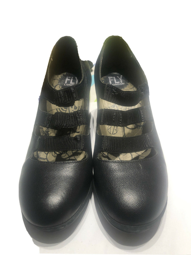 Fly London Women Shoe Yan Size 6M EUR 37 Black Wedge Heel Mary Jane Pre Owned yq