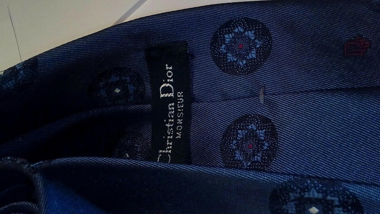 CHRISTIAN DIOR MONSIEUR DARK BLUE  CIRCLES SILK NECKTIE TIE MNO1116C #V15
