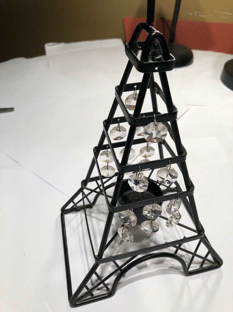 Eifeel Small 9.5 Inch Candle Holder With Clear Dangling Stones