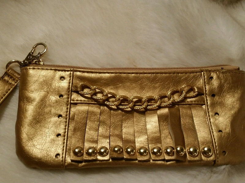 candies gold bling wristlet with chain and fringe design