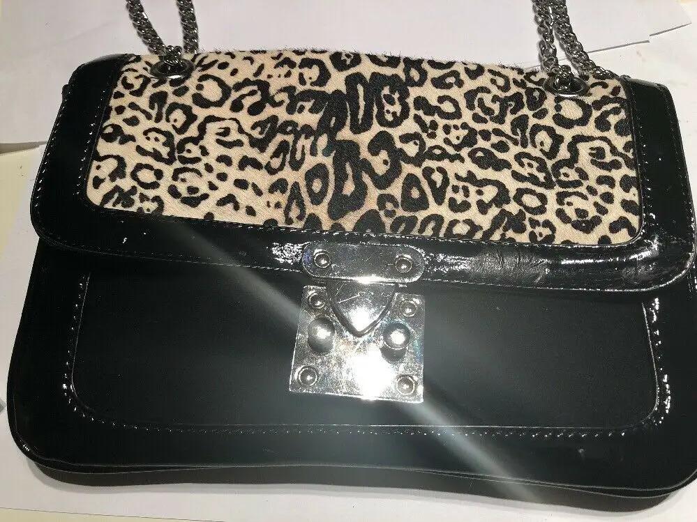 Faux Hair Silver Design Black Silver Chainn shoulder Strap by Leather Goods