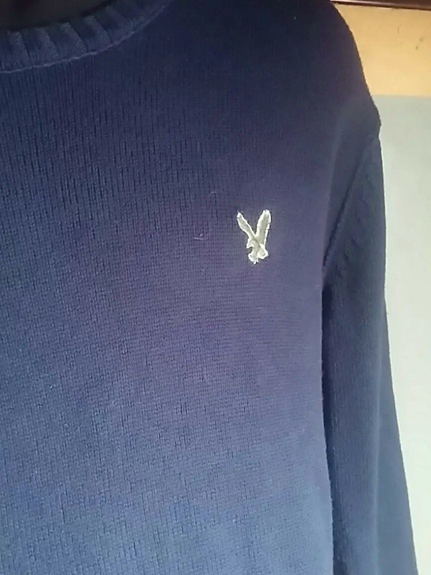 American Eagle large navy blue sweater with a green eagle. by American Eagle Outfitters