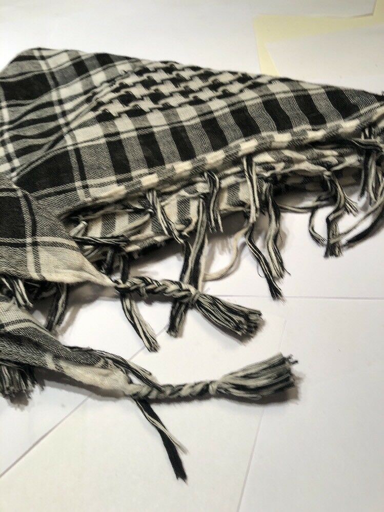 Collar Scarf Poncho With Fringe Black & White