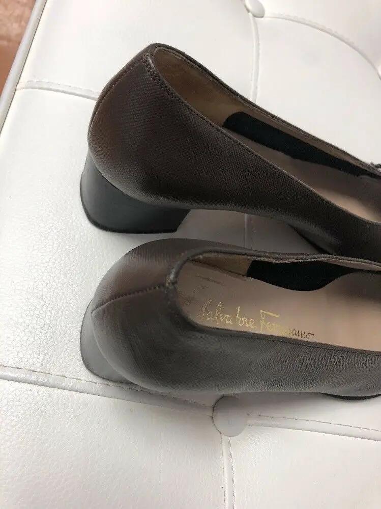 Salvatore Ferragamo Boutique Brown Leather Square Heels Pumps Size 8.5 4A Narrow by Salvatore Ferragamo