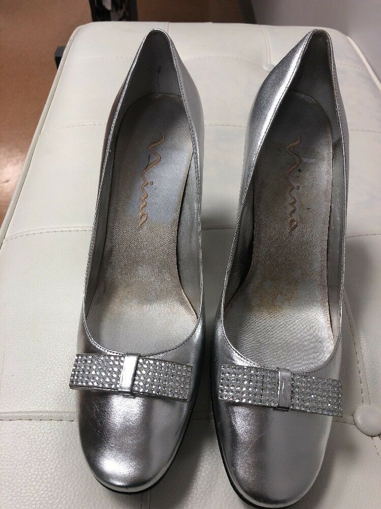 A Touch of Nina Silver  Dressy Square Toe Pumps Slip Ons Women's Size US 11M