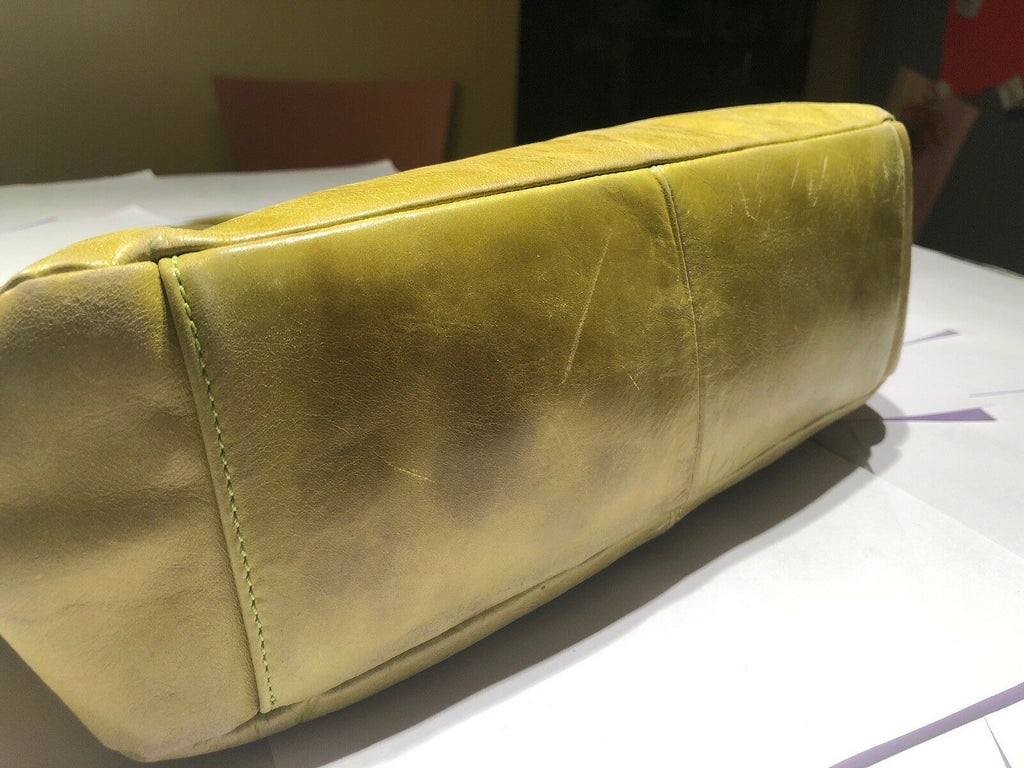 Franco Sarto Leather Satchel Clutch Bag Studded Strap Side Buckle Mustard