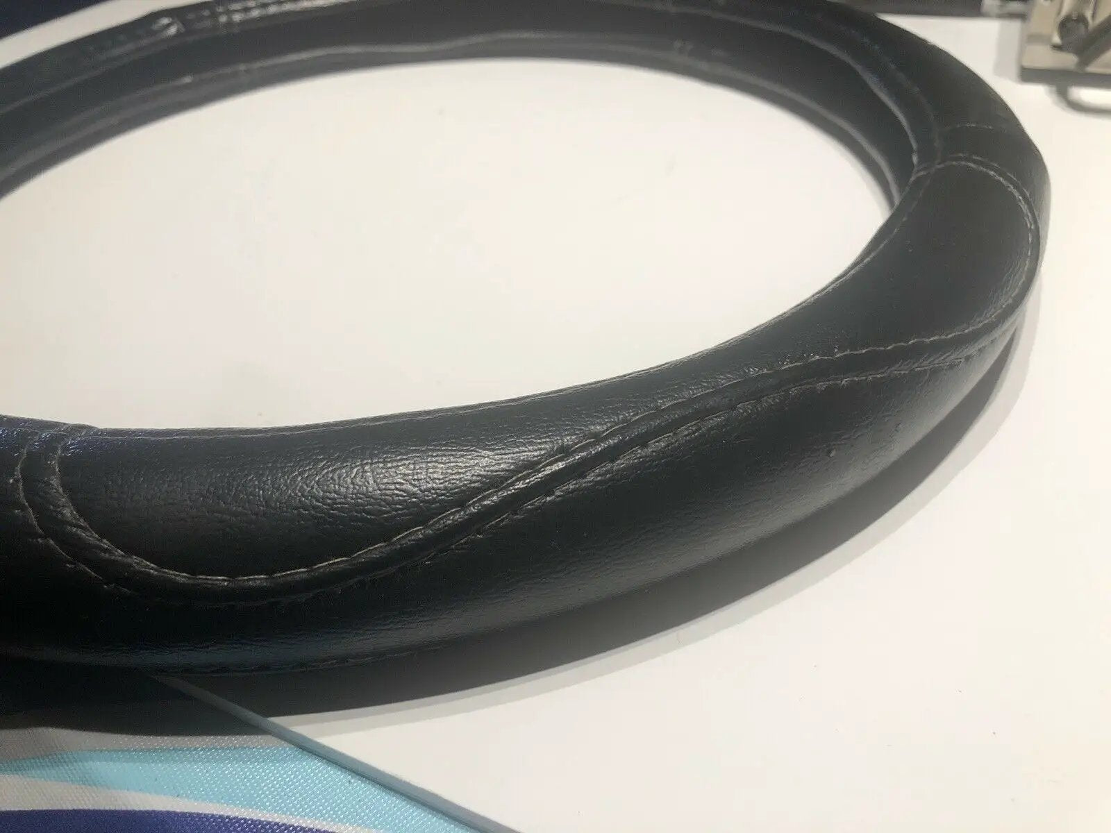 Black leather Car Steering Wheel Cover PU Universal Fit 38cm / 15 inches DYI by Steer Pro