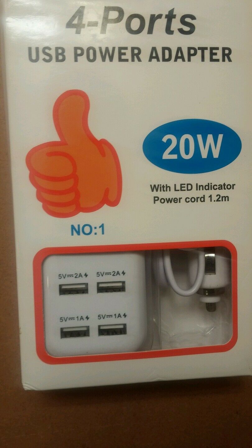 4-PORT USB POWER ADAPTER 20W WITH LED INDICATOR POWER CORD 1.2M NUMBER 1