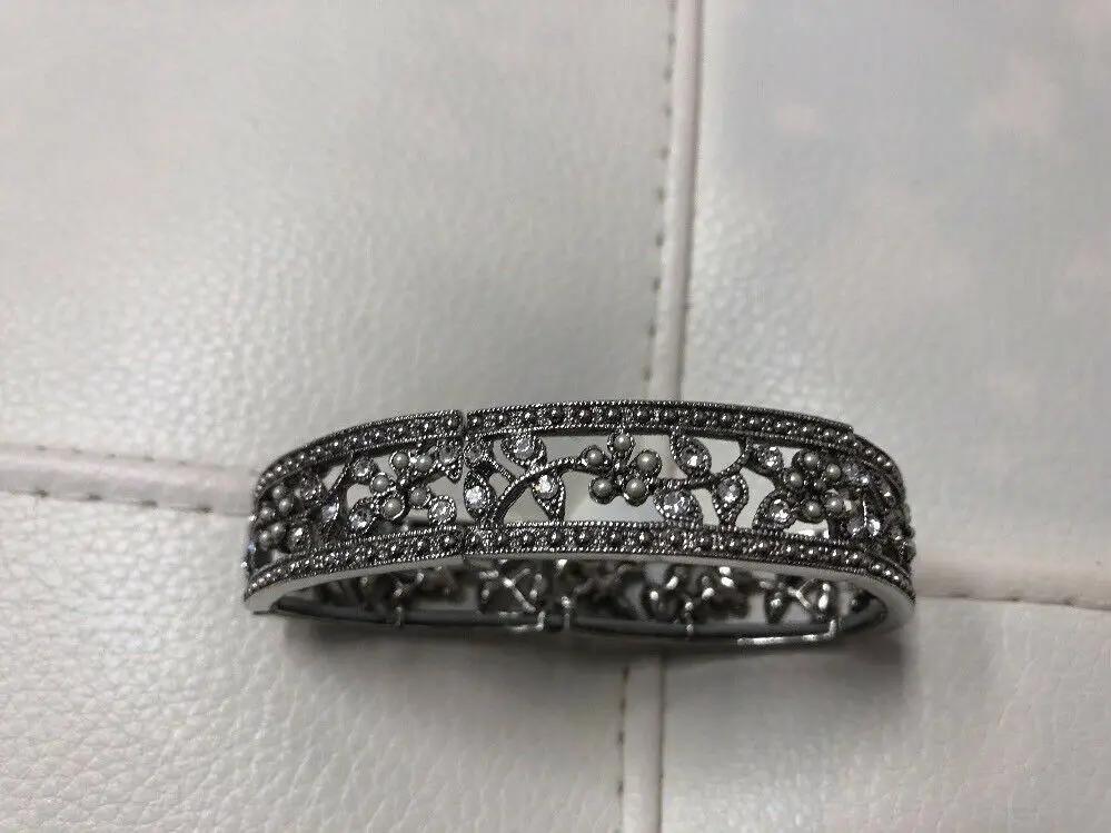 Stretchy Bracelet Floral Rhinestone Crystals Silver Tone Statement Bling SHINY by Unbranded